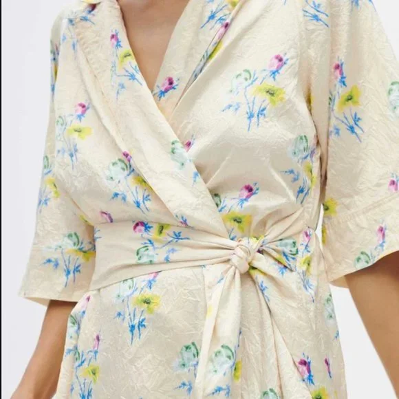 Ganni Dresses Ganni Floral Crinkled Satin Wrap Dress Poshmark